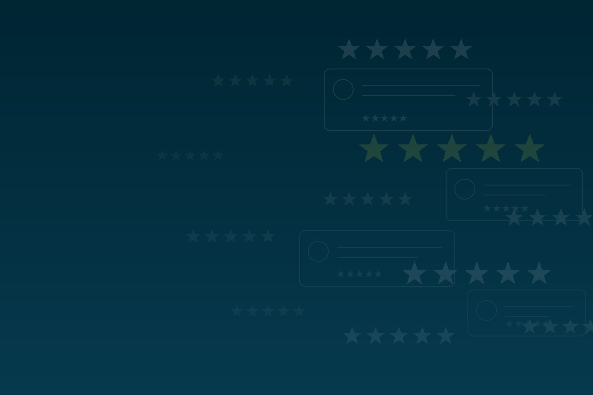 A wall of five-star review cards